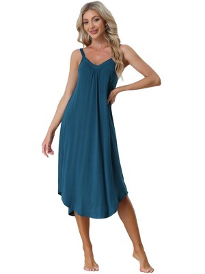 Allegra K Women's V Neck Solid Soft Spaghetti Strap Cami Lounge Nightdress
