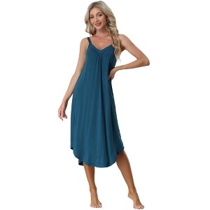 Allegra K Women's V Neck Solid Soft Spaghetti Strap Cami Lounge Nightdress - 1 of 4