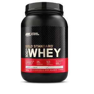 Optimum Nutrition Gold Standard 100% Whey Protein Powder, Cookies & Cream, 2 Pound (Packaging May Vary) - 1 of 4