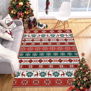 Christmas Area Rug, Machine Washable Low Pile Non-Slip Carpet with Snowflake Reindeer Design, Floor Mat for Home Office - 1 of 4