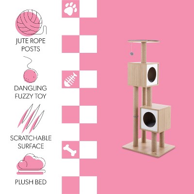 Sawyer 56" 3-Tier Natural Wood and Jute Cat Tree Condo