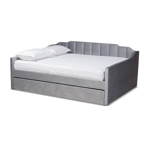 Full Lennon Velvet Fabric Upholstered Daybed With Trundle Gray