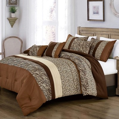 Home Mart Goods 6 Piece Brown Beige Animal Print Comforter Set Embroidery Soft Bedding