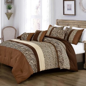 Home Mart Goods 6 Piece Brown Beige Animal Print Comforter Set Embroidery Soft Bedding - 1 of 4