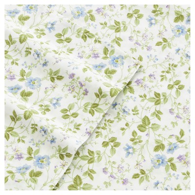 King Blue Floral Cotton Sateen Sheet Set