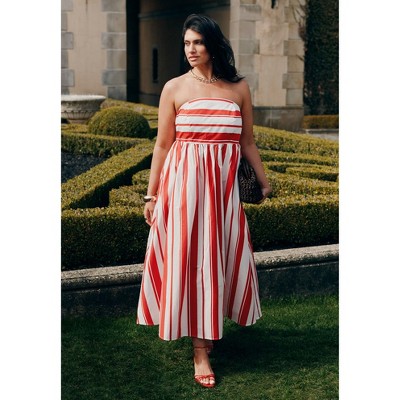 ELOQUII Women's Plus Size Poplin Fit And Flare Maxi Dress