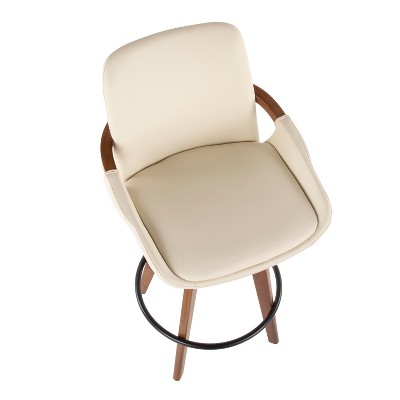 Cream Faux Leather Walnut Swivel Counter Stool