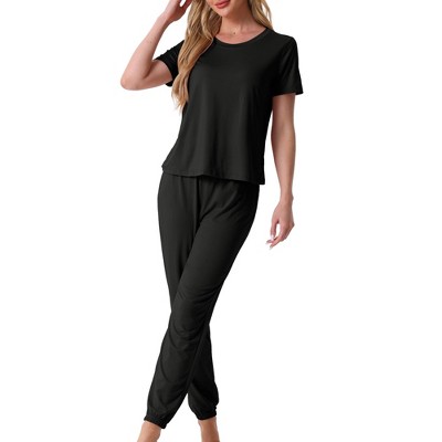 cheibear Women's Modal Soft Sleepwear Short Sleeve Nightwear with Long Sweat Pants Pajamas Set