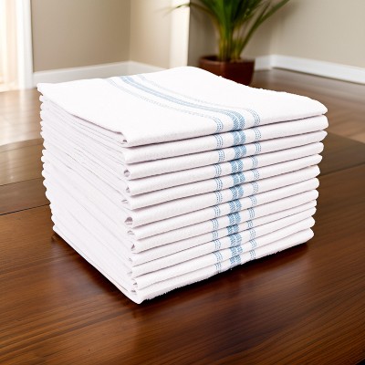 White Cotton Stripe Kitchen Towels Set of 12