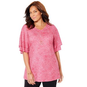 Catherines Women's Plus Size Flutter Sleeve Swing Top - 1 of 4