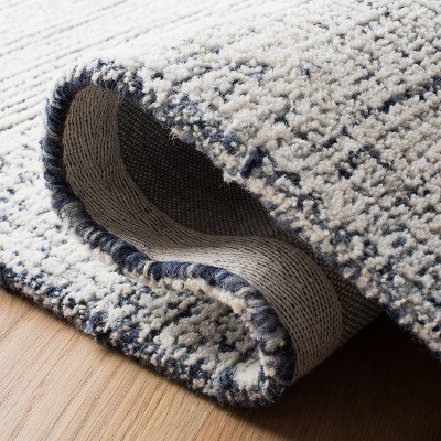 Ivory and Navy Hand-Tufted Wool Abstract Area Rug 3' x 5'