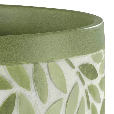 Green Hand-Painted Resin Circular Rubbish Bin