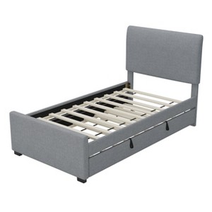 VYNXARIA Gray Twin Size Velvet - Upholstered Platform Bed with Trundle and Adjustable Button - Tufted Headboard, Box Spring Not Needed - 1 of 4