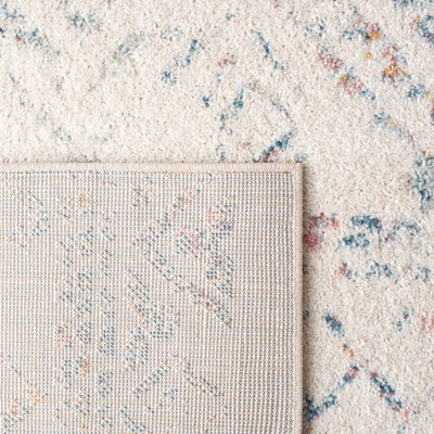 Ivory and Turquoise Synthetic Runner Rug, 2' x 5'