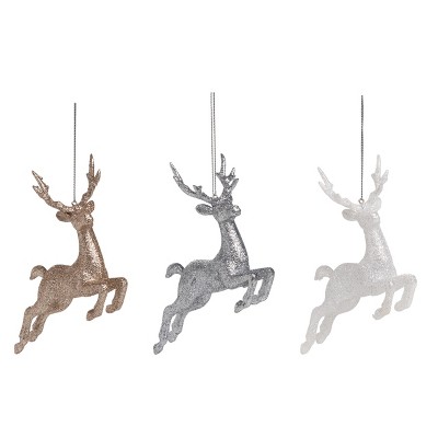 Transpac Acrylic Glitter Reindeer Ornament Set of 3 Multicolored Christmas Tree Ornaments for Holiday Decor and Gifts