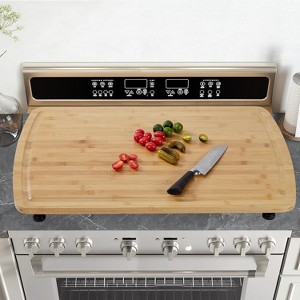 30x20 Inch Extra Large Bamboo Cutting Board, Noodle Board with Four Removable Feet, Juice Groove, Wooden Stove Top Cover for Electric Cooktops - 1 of 4