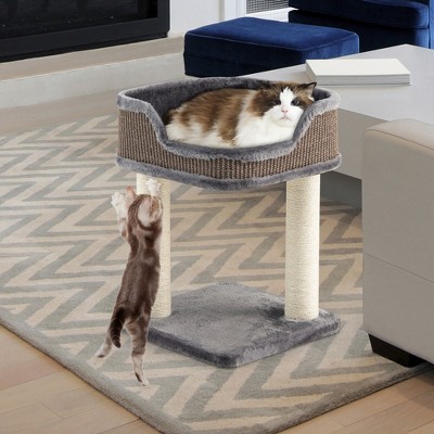 Grey and Beige Sisal Cat Tree with Plush Perch