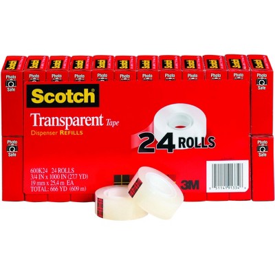 Scotch 600 Transparent Tape, 0.75 x 1000 Inches, Glossy, Pack of 24