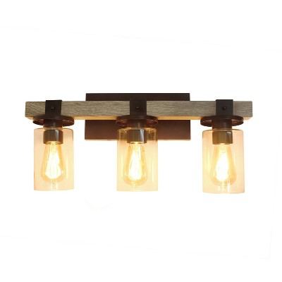 Rustic Restored Wood Look 3-Light Bath Vanity with Glass Shades