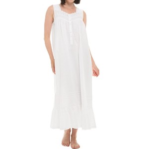 ADR Women's Cotton Nightgown, Sleeveless Lace Trimmed Button Up Long Vintage Night Dress Gown - 1 of 4