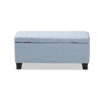 Light Blue Tufted Fabric Storage Ottoman with Black Wood Feet