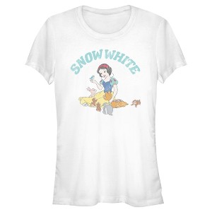 Juniors Womens Snow White and the Seven Dwarves Distressed Woodland Animals T-Shirt - 1 of 4