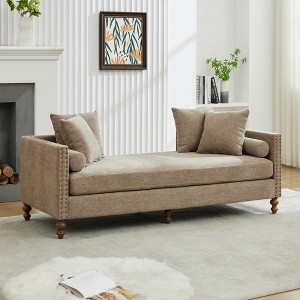 75.2''W Chenille Upholstered Chaise Lounge with Rubberwood Legs & Nailheads Armrests, Daybed With 4 Throw Pillows & 2 Bolsters - ModernLuxe - 1 of 4