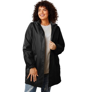 Woman Within Women's Plus Size Hooded Slicker Raincoat - 1 of 4