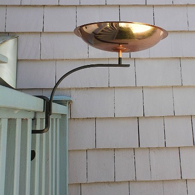 Copper and White Patina Dogwood Birdbath with Rail Mount Bracket