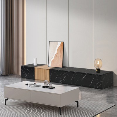 Etelifrank Modern TV Stand for TVs up to 88 Inches - Marble & Walnut Finish, 4 Storage Drawers, Modular Design