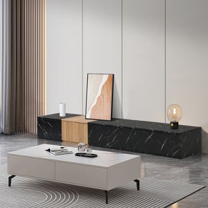 Etelifrank Modern TV Stand for TVs up to 88 Inches - Marble & Walnut Finish, 4 Storage Drawers, Modular Design - 1 of 4