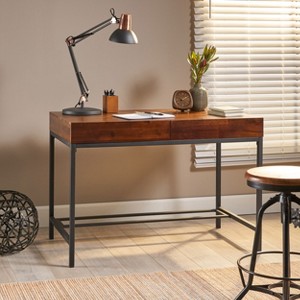 Kumasinova Rustic Storage Desk Writing Table with Steel Legs&Acacia Desktop,2 Drawers,Elegant Computer Desk for Study&Home Office,Home Workstation - 1 of 4