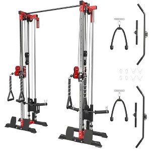 ER KANG Cable Crossover Machine, Function Trainer Wall Mount, Cable Station with Dual Pulley System, Cable Machine LAT Pull-Down & LAT Row(Red) - 1 of 4