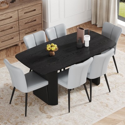 7-Piece Dining Set with MDF Table and 6 PU Chairs