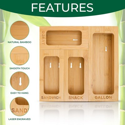 Natural Bamboo Ziplock Bag Organizer for Kitchen Drawer