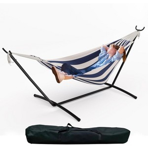 Double Hammock with Stand, Heavy Duty 450lbs Capacity, Portable Brazilian Cotton Hammock for 2 Adults, Indoor/Outdoor, with Carry Bag - 1 of 4