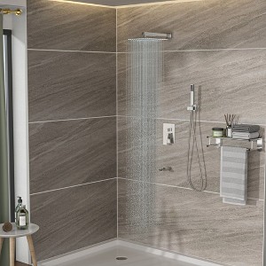 PAGED Shower System with Waterfall Tub Spout Modern Square Shower Head with Rough-in Valve for Bathroom, Restroom - 1 of 4