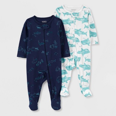 Carter's Just One You® Baby Boys' 2pk Striped Sharks Pajamas - Blue Preemie