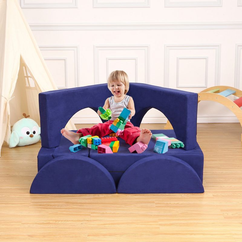 7 Pieces Modular Kids Play Couch, Toddlers Convertible Play Couch Sofa, 5 of 8
