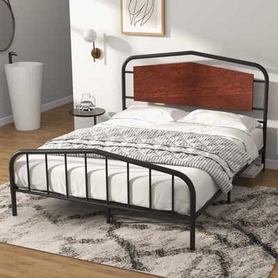 Full Size Bed Frame with Wooden Headboard and Footboard, Heavy Duty Platform Bed with Under-Bed Storage