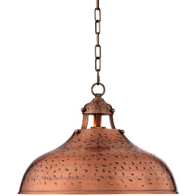 Franklin Iron Works Dyed Copper Pendant Light 16" Wide Farmhouse Industrial Rustic Hammered Dome Shade Kitchen Island Dining Room