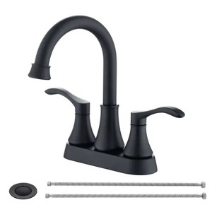LunaLulink 2 Handles Bathroom Sink Faucet, Matte Black 3 Hole Centerset RV Bathroom Faucets - 1 of 4