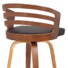 30" Benj Mid-Century Swivel Height Barstool Brown - Armen Living: Walnut Frame, Faux Leather - 4 of 4