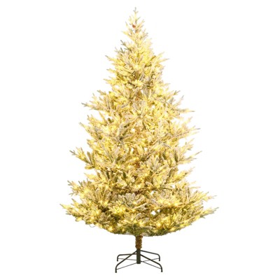 Costway 6/7/8 FT Artificial Christmas Tree with 762/1074/1470 Flocked Branch Tips, 340/450/580 Warm White LED Lights