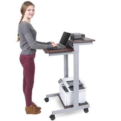 Adjustable Dark Walnut Two-Tier Standing Desk with Metal Frame