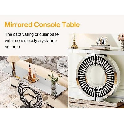 Gulches Luxe 43" Console Table, Mirrored Entryway Sofa Table with Thickened Tabletop, Silver