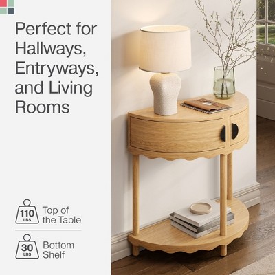 Natural Oak Half Moon Console Table with Storage