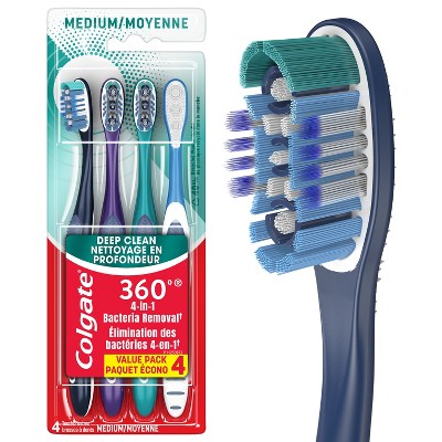 Colgate 360 Toothbrush with Tongue and Cheek Cleaner Medium - 4ct