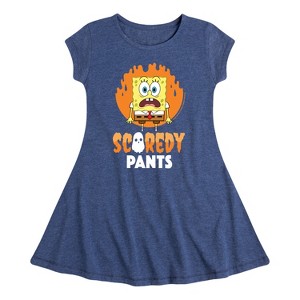 Girls' - SpongeBob SquarePants - SpongeBob Scaredy Pants Fit & Flair Cap Sleeve Dress - 1 of 4