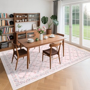 Modern Washable Area Rug for Living Room, Floral Printed Floor Rug with Non Slip Backing, Ultra-Thin Stain Resistant Carpet for Home - 1 of 4